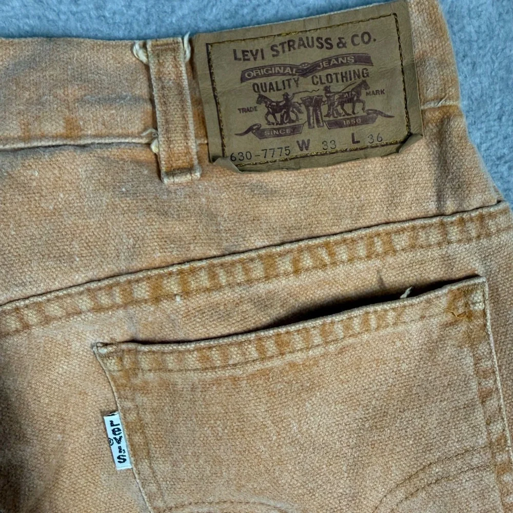 Vintage‎ 1980s Levi's 630-7775 White Tab Jeans Tan Orange Actual 28x34 Talon 42